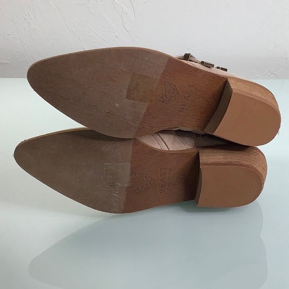 Beast Fashion pointy leather triple buckle western heels Tan booties size 6 NWOT - Picture 11 of 16